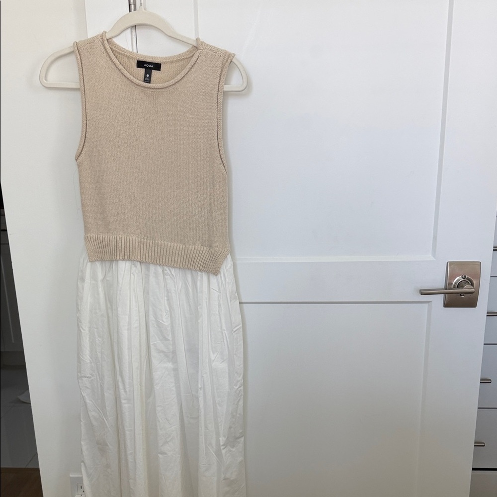 Aqua Beige Knit Bodice with White Skirt Dress